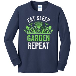 Eat Sleep Garden Repeat Funny Gardener Funny Plant Lover Funny Garden Lover Kids Long Sleeve Shirt