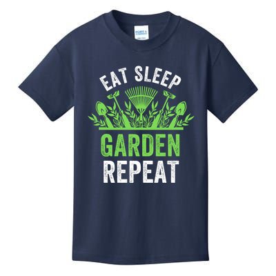 Eat Sleep Garden Repeat Funny Gardener Funny Plant Lover Funny Garden Lover Kids T-Shirt