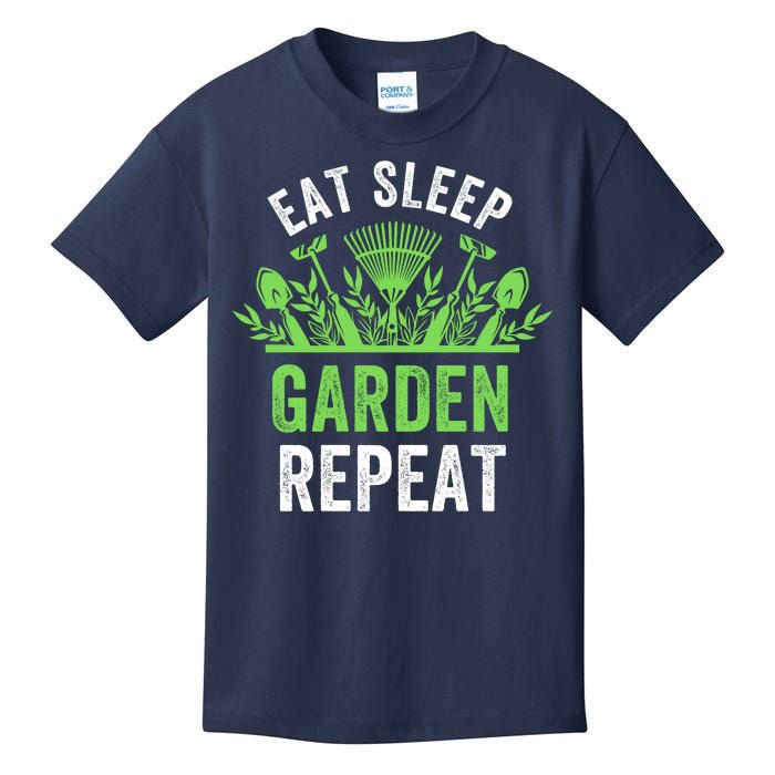 Eat Sleep Garden Repeat Funny Gardener Funny Plant Lover Funny Garden Lover Kids T-Shirt