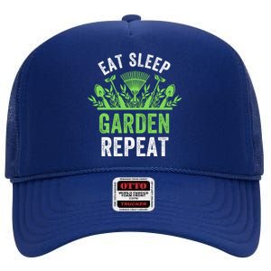 Eat Sleep Garden Repeat Funny Gardener Funny Plant Lover Funny Garden Lover High Crown Mesh Back Trucker Hat