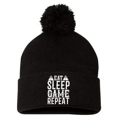 Eat Sleep Game Repeat Pom Pom 12in Knit Beanie