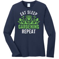 Eat Sleep Gardening Repeat Funny Gardener Funny Plant Lover Funny Plant Lover Ladies Long Sleeve Shirt