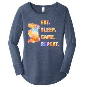 Eat Sleep Game Repeat Cute For Video Gaming Gift Women's Perfect Tri Tunic Long Sleeve Shirt