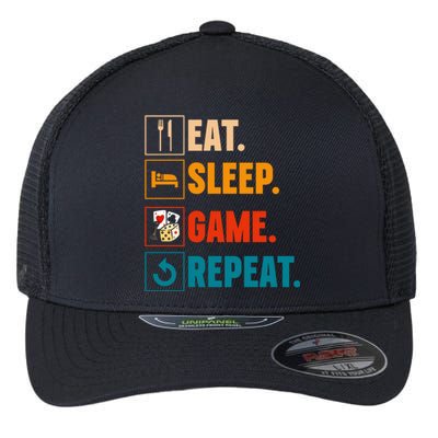 Eat Sleep Game Repeat Game Night Cool Gift Flexfit Unipanel Trucker Cap