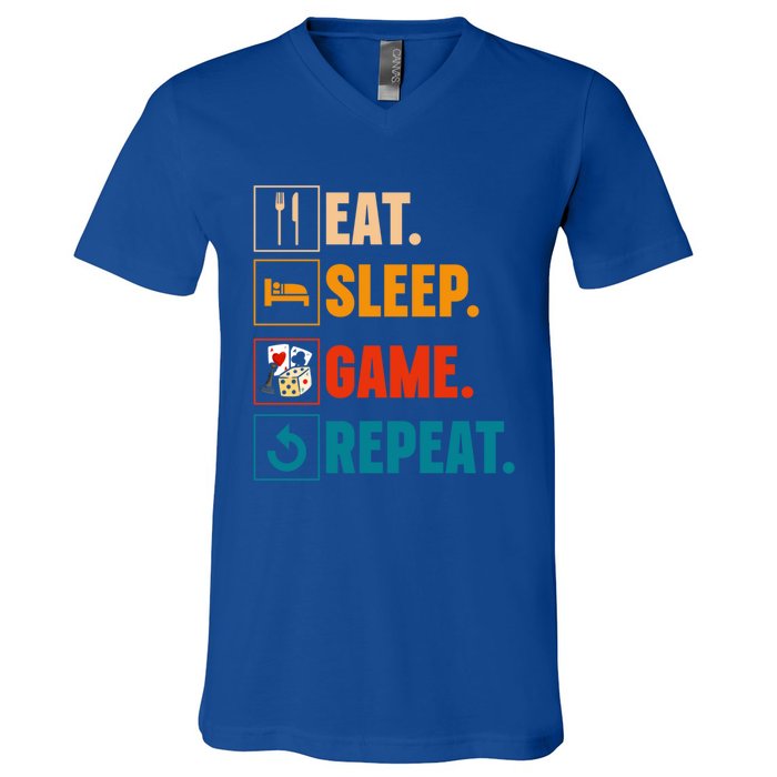 Eat Sleep Game Repeat Game Night Cool Gift V-Neck T-Shirt