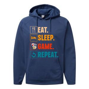 Eat Sleep Game Repeat Game Night Cool Gift Performance Fleece Hoodie