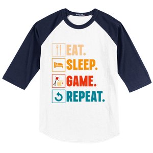 Eat Sleep Game Repeat Game Night Cool Gift Baseball Sleeve Shirt