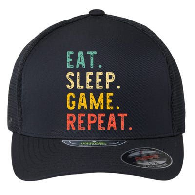 Eat Sleep Game Repeat Video Gamer Gaming Vintage Flexfit Unipanel Trucker Cap