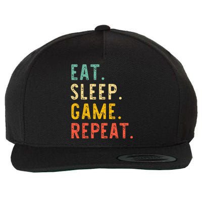 Eat Sleep Game Repeat Video Gamer Gaming Vintage Wool Snapback Cap