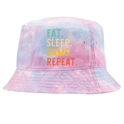 Eat Sleep Game Repeat Video Gamer Gaming Vintage Tie-Dyed Bucket Hat