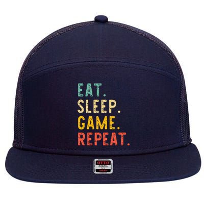 Eat Sleep Game Repeat Video Gamer Gaming Vintage 7 Panel Mesh Trucker Snapback Hat