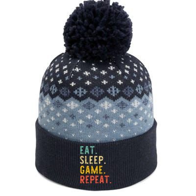 Eat Sleep Game Repeat Video Gamer Gaming Vintage The Baniff Cuffed Pom Beanie