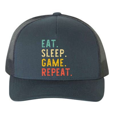 Eat Sleep Game Repeat Video Gamer Gaming Vintage Yupoong Adult 5-Panel Trucker Hat