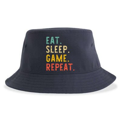 Eat Sleep Game Repeat Video Gamer Gaming Vintage Sustainable Bucket Hat