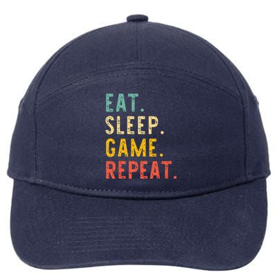 Eat Sleep Game Repeat Video Gamer Gaming Vintage 7-Panel Snapback Hat