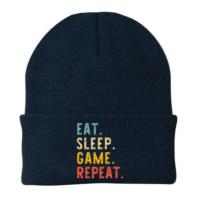 Eat Sleep Game Repeat Video Gamer Gaming Vintage Knit Cap Winter Beanie