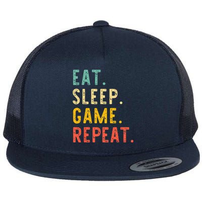 Eat Sleep Game Repeat Video Gamer Gaming Vintage Flat Bill Trucker Hat