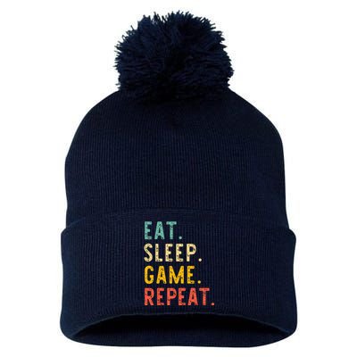 Eat Sleep Game Repeat Video Gamer Gaming Vintage Pom Pom 12in Knit Beanie