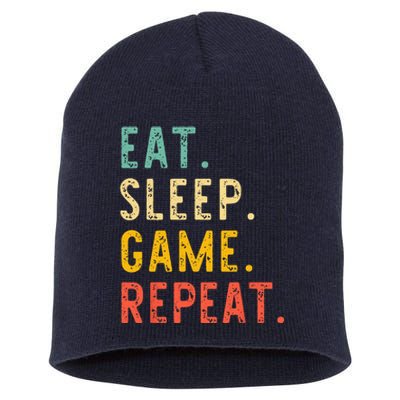 Eat Sleep Game Repeat Video Gamer Gaming Vintage Short Acrylic Beanie