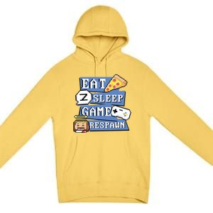 Eat Sleep Game Respawn Video Game Pixel Art For Gamer Gift Premium Pullover Hoodie