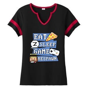 Eat Sleep Game Respawn Video Game Pixel Art For Gamer Gift Ladies Halftime Notch Neck Tee