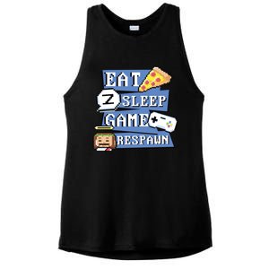 Eat Sleep Game Respawn Video Game Pixel Art For Gamer Gift Ladies PosiCharge Tri-Blend Wicking Tank