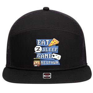 Eat Sleep Game Respawn Video Game Pixel Art For Gamer Gift 7 Panel Mesh Trucker Snapback Hat