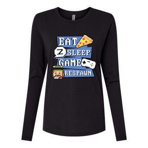 Eat Sleep Game Respawn Video Game Pixel Art For Gamer Gift Womens Cotton Relaxed Long Sleeve T-Shirt