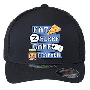 Eat Sleep Game Respawn Video Game Pixel Art For Gamer Gift Flexfit Unipanel Trucker Cap