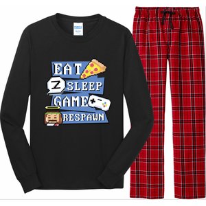 Eat Sleep Game Respawn Video Game Pixel Art For Gamer Gift Long Sleeve Pajama Set