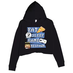 Eat Sleep Game Respawn Video Game Pixel Art For Gamer Gift Crop Fleece Hoodie