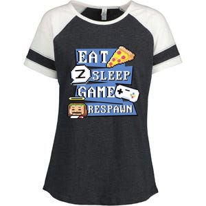 Eat Sleep Game Respawn Video Game Pixel Art For Gamer Gift Enza Ladies Jersey Colorblock Tee