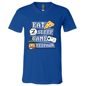 Eat Sleep Game Respawn Video Game Pixel Art For Gamer Gift V-Neck T-Shirt