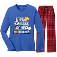 Eat Sleep Game Respawn Video Game Pixel Art For Gamer Gift Women's Long Sleeve Flannel Pajama Set 