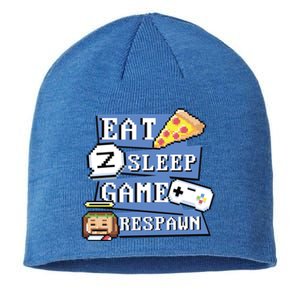 Eat Sleep Game Respawn Video Game Pixel Art For Gamer Gift Sustainable Beanie