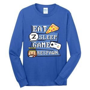 Eat Sleep Game Respawn Video Game Pixel Art For Gamer Gift Tall Long Sleeve T-Shirt