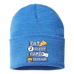 Eat Sleep Game Respawn Video Game Pixel Art For Gamer Gift Sustainable Knit Beanie