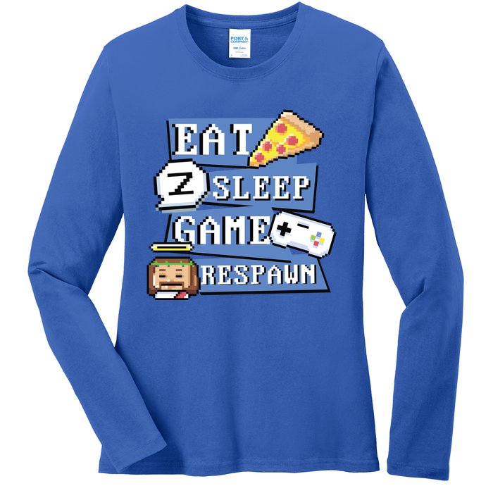 Eat Sleep Game Respawn Video Game Pixel Art For Gamer Gift Ladies Long Sleeve Shirt