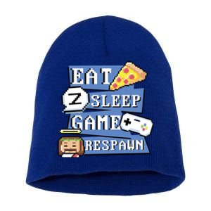 Eat Sleep Game Respawn Video Game Pixel Art For Gamer Gift Short Acrylic Beanie