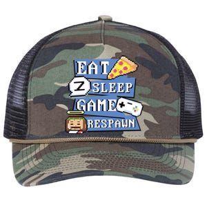 Eat Sleep Game Respawn Video Game Pixel Art For Gamer Gift Retro Rope Trucker Hat Cap