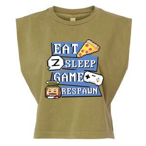 Eat Sleep Game Respawn Video Game Pixel Art For Gamer Gift Garment-Dyed Women's Muscle Tee