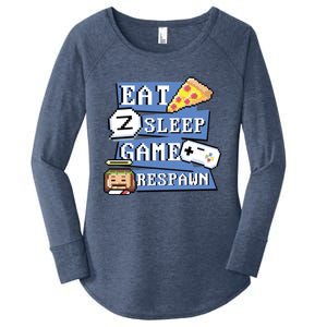 Eat Sleep Game Respawn Video Game Pixel Art For Gamer Gift Women's Perfect Tri Tunic Long Sleeve Shirt