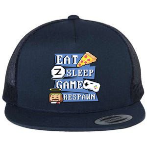 Eat Sleep Game Respawn Video Game Pixel Art For Gamer Gift Flat Bill Trucker Hat