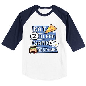 Eat Sleep Game Respawn Video Game Pixel Art For Gamer Gift Baseball Sleeve Shirt