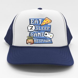 Eat Sleep Game Respawn Video Game Pixel Art For Gamer Gift Trucker Hat