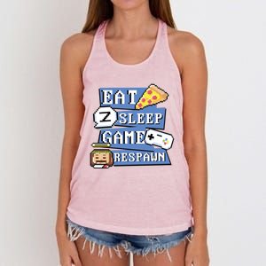 Eat Sleep Game Respawn Video Game Pixel Art For Gamer Gift Women's Knotted Racerback Tank