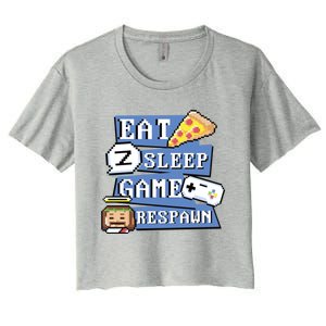 Eat Sleep Game Respawn Video Game Pixel Art For Gamer Gift Women's Crop Top Tee