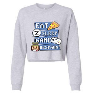 Eat Sleep Game Respawn Video Game Pixel Art For Gamer Gift Cropped Pullover Crew