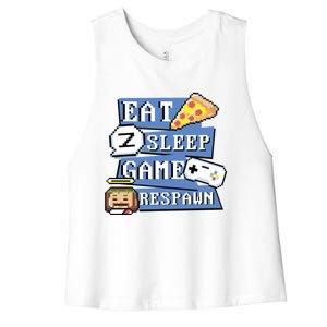 Eat Sleep Game Respawn Video Game Pixel Art For Gamer Gift Women's Racerback Cropped Tank