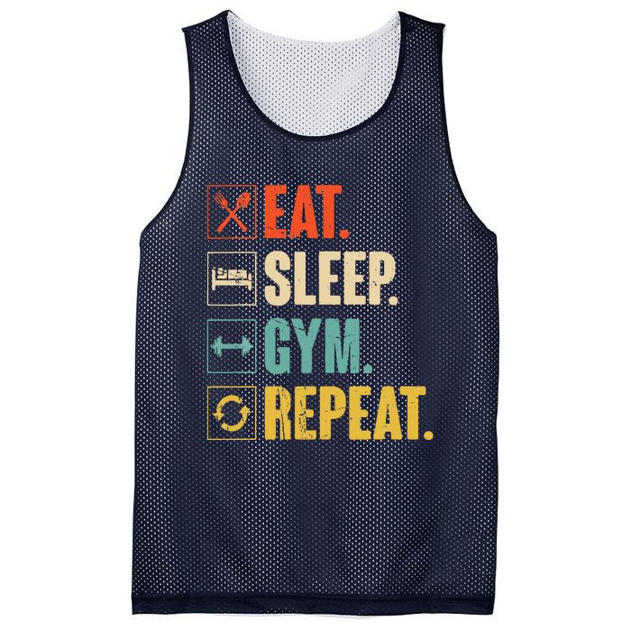 Eat Sleep Gym Repeat Funny Retro Vintage Workout Mesh Reversible Basketball Jersey Tank